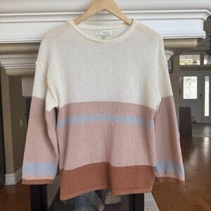 Pinch Women's Neutral Stripe Lightweight Open Knit Sweater SIze Medium